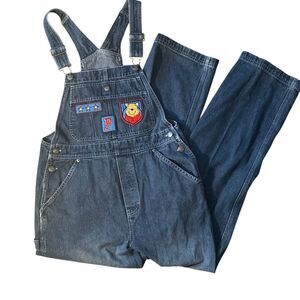 Vintage 90s Winnie the Pooh Denim Overalls Disney Small Blue Jean Carpenter y2k